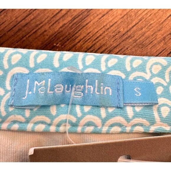 J. McLaughlin Catalina Cloth Split Neck Stretch Tunic Top Yellow Blue Print Sz M - Picture 7 of 7